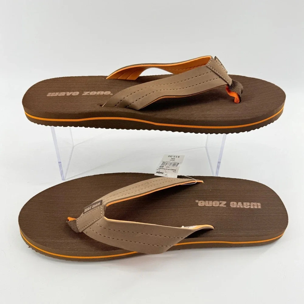 NEW Wave Zone Mens XXL 14 Flip Flops Brown Orange Beach Bum Thong Sandals Summer